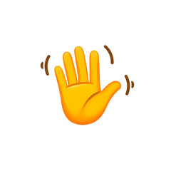 Waving hand emoji isolated on white background, a friendly greeting gesture