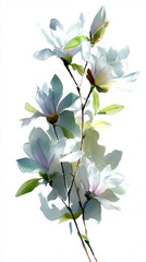 Watercolor eucalyptus branch with soft green and blue leaves, delicate botanical illustration on white background, painted floral stem with pastel foliage, artistic nature painting
