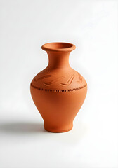 Terracotta Clay Vase with Simple Carved Design &mdash; Vas Tanah Liat Terakota dengan Motif Ukiran Sederhana