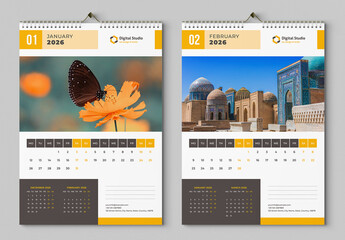 Wall Calendar Layout with Orange Accents
