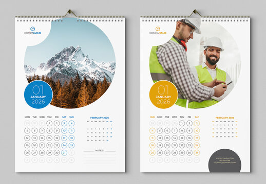 Wall Calendar Layout with Week Starts on Monday and Week Starts on Sunday