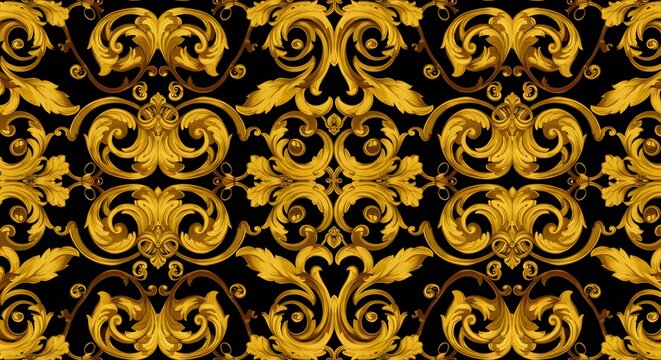 Fototapeta Ornamental black and gold seamless luxury pattern, suitable for wallpapers, textiles, and high-end fashion visuals.