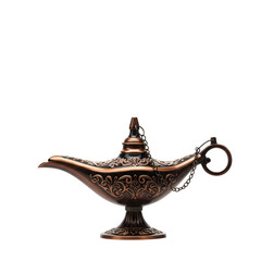 Antique Brass Genie Lamp Intricate Details  Mystical Charm on transparent background