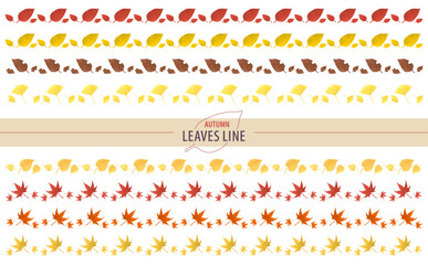 秋の木の葉水彩風ラインセット ｜秋、あしらい、紅葉、イチョウ、モミジ、飾り線、ベクター