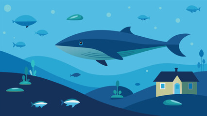 Fototapeta premium Vibrant underwater meadow scene with seahorses and marine plants vector illustration