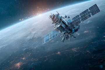 The future of connectivity: satellites in earth's orbit. Digital intelligence. Harnessing the starry night: a satellite's journey and purpose. Cyber technology. Human computer.