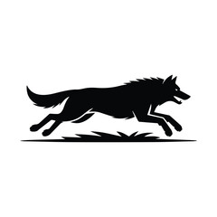 Silhouette of a majestic wolf running gracefully across the grassy plains with power and agility