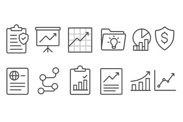 Fototapeta premium Business and finance outline icon set. charts, reports, money graphics collection