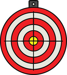 Red and white target with yellow bullseye hanging ready for archery practice, symbolizing precision and focus in a competitive sport.