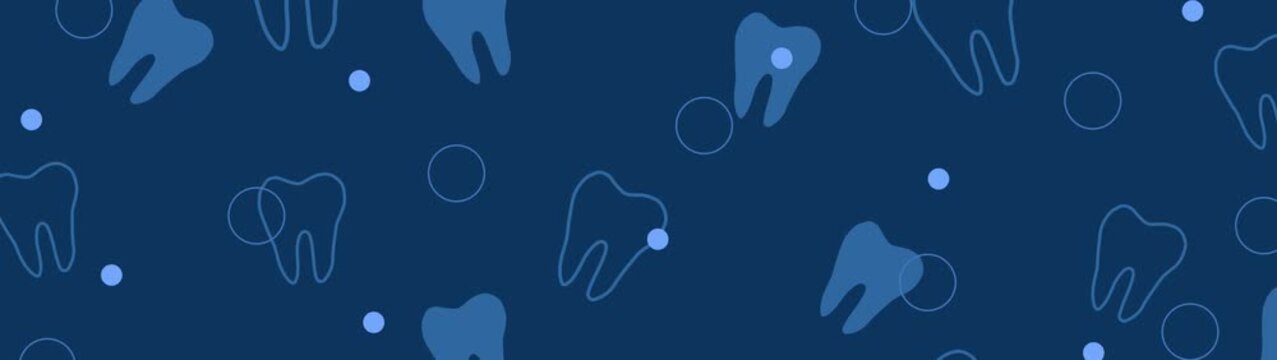 Loop dental animation. Dark blue animated background with drawn cartoon teeth. Rotating teeth. Abstract looping motion graphics.