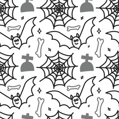 Halloween themed seamless pattern. Bat, web, grave