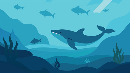 Fototapeta premium Mystical underwater forest with glowing bioluminescent flora and a lone sea turtle swimming