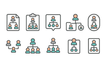 Obraz premium Organizational chart icon set. hierarchy, structure outline style collection
