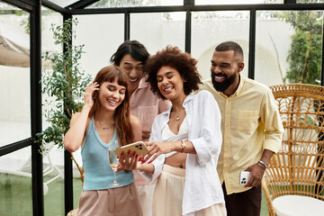 Friends joyfully enjoying time together at an outdoor cafe while sharing delightful moments