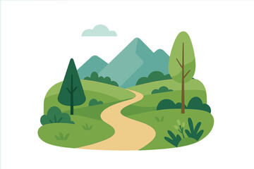 Obraz premium Nature, landscape flat icon set. mountains, trees, pathway, environment icons collection