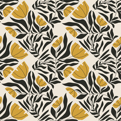 Trendy minimalist seamless botanical pattern with abstract creative hand drawn composition