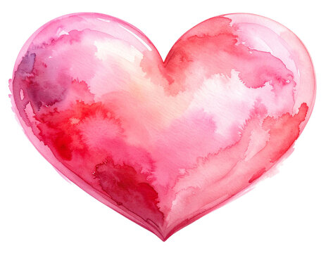 A soft pink and red watercolor-painted heart with uneven edges and brush texture