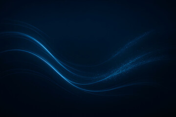 This digital illustration features a dynamic blue and black fractal wave pattern with a glowing light curve flowing like energy for a technological backdrop design