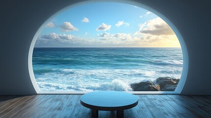 Fototapeta premium Coastal, modern, minimalist interior with ocean view