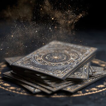 Fortune concept, tarot cards and cosmic dus