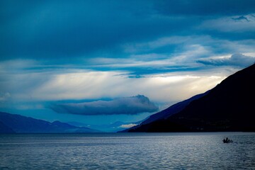Lake and mountains Norway in the summer, cloudy weather