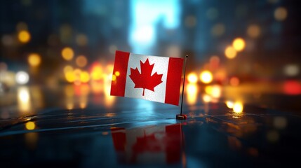 Canadian flag symbolizing national pride in urban environment downtown canada nighttime vibrant atmosphere concept of unity and diversity