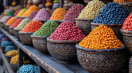 Fototapeta premium Colorful Dried Beans and Spices in Baskets