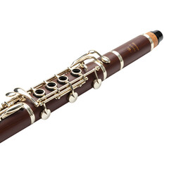 Fototapeta premium Clarinet Closeup Musical Instrument Detail Woodwind Brass Keys on transparent background