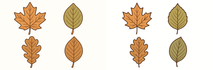 Stylized autumn leaves in various shapes and earthy colors, a beautiful collection representing the fall season