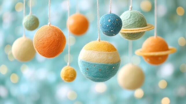 Colorful felt planet mobile