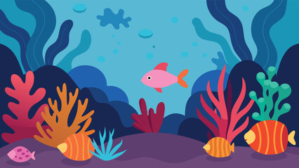 Tranquil underwater cave scene with ethereal glowing fungi and mystical ambiance vector illustration