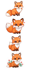 Obraz premium Cute Cartoon Fox Illustrations Set png clear alpha channel cutout isolated on transparent background