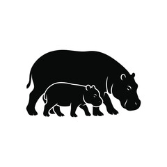 Mother And Calf Hippopotamus Silhouette Pair Vector