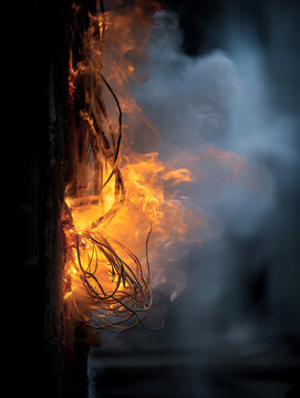 Fire caused by damaged wiring, its destructive power