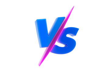 Bold blue and pink versus symbol with a diagonal slash isolated on transparent background