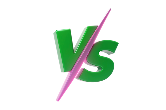 Green vs letters with pink slash symbol isolated on transparent background