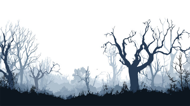 Enchanted Spooky Forest Vector Art with Gnarled Trees and Mist