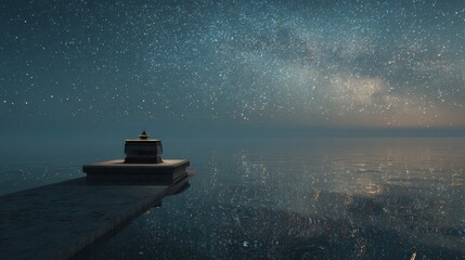 Night Sky over Water with Structure and Stars