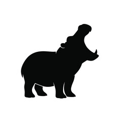 Standing Hippopotamus Open Mouth Silhouette Vector