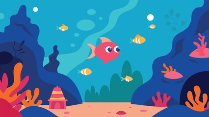 Fototapeta premium Whimsical underwater marketplace for fish trading with lanterns and coral