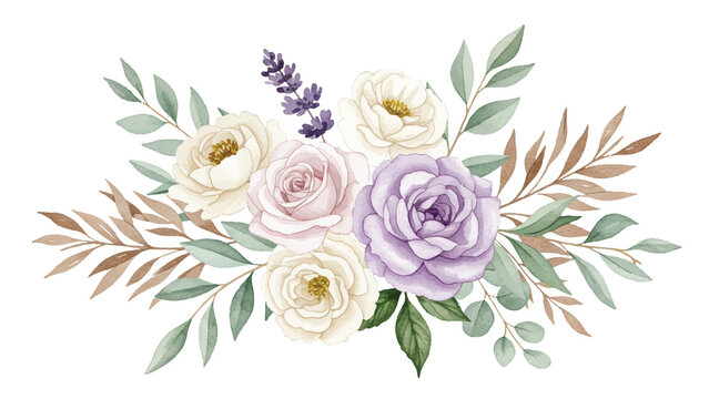 Elegant Watercolor Floral Bouquet with Roses and Lavender