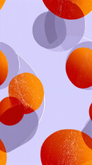 Fresh orange citrus fruits arranged on pastel purple background with sliced segments, vibrant tropical produce flatlay photography with shadows, colorful healthy vitamin C rich food composition