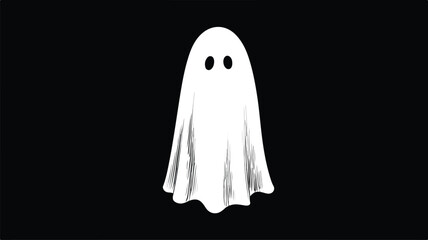 Eerie White Ghost Silhouette on Black Background for Halloween Designs