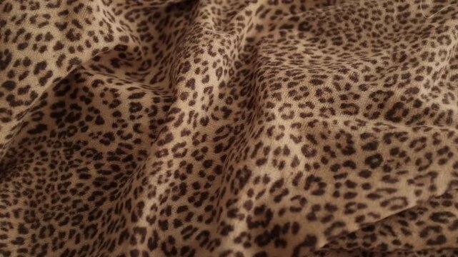 Closeup video of hands touching soft woolen leopard print fabric. Appreciating pleasant texture of high quality textile for clothes. Soft and cozy textile. Trendy clothes fabric for winter season.