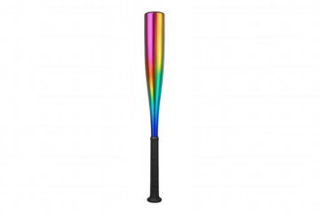 Colorful baseball bat vertical on transparent surface, displaying vivid shades of athletic equipment for dynamic sports imagery