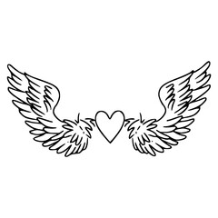 minimalist heart with wings line art