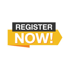 register now speech bubble vector label