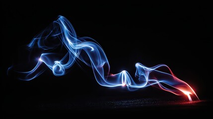 A captivating image of vibrant, swirling smoke trails in blue and red against a black backdrop, ideal for creative projects, digital art, and backgrounds