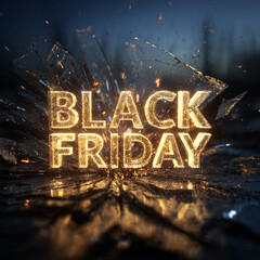 Black Friday Golden Text with Exploding Glass Effect