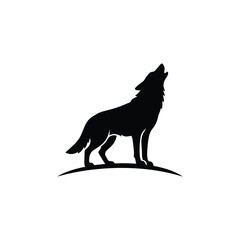 Standing Howling Wolf Silhouette On Hill